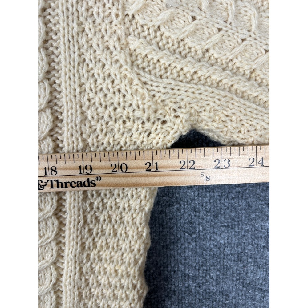 Vintage Cream Cable Knit Fisherman Sweater L Mens Crewneck Ivory‎ Honeycomb Knit - Picture 4 of 6